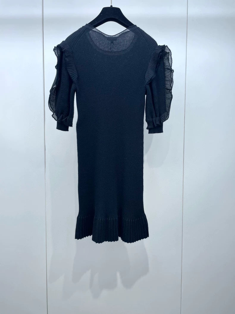 Chanel Black Ruffled Knit Dress