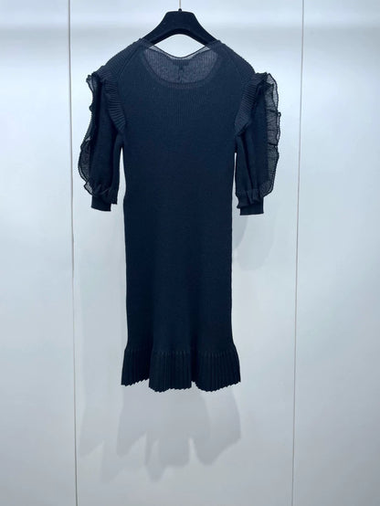 Chanel Black Ruffled Knit Dress