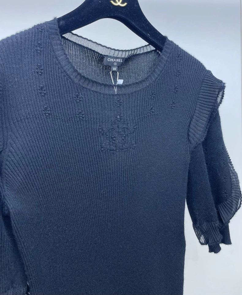 Chanel Black Ruffled Knit Dress