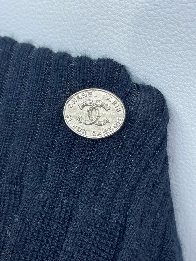 Chanel Black Ruffled Knit Dress