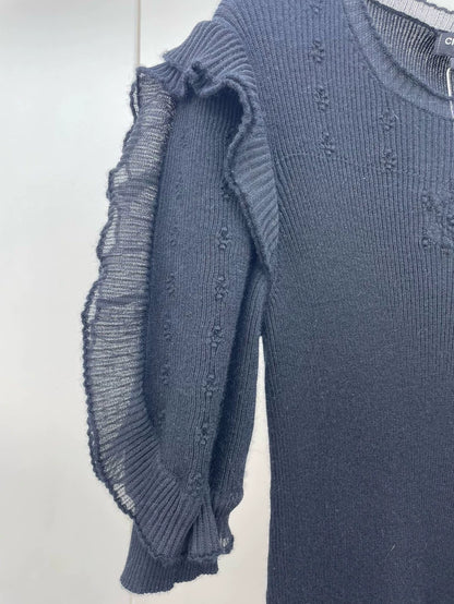 Chanel Black Ruffled Knit Dress