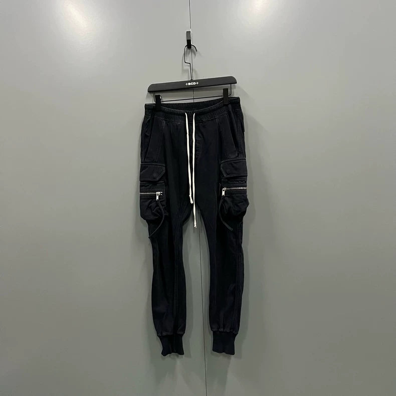 Rick Owens Black Pocket Drawstring Cargo Pants