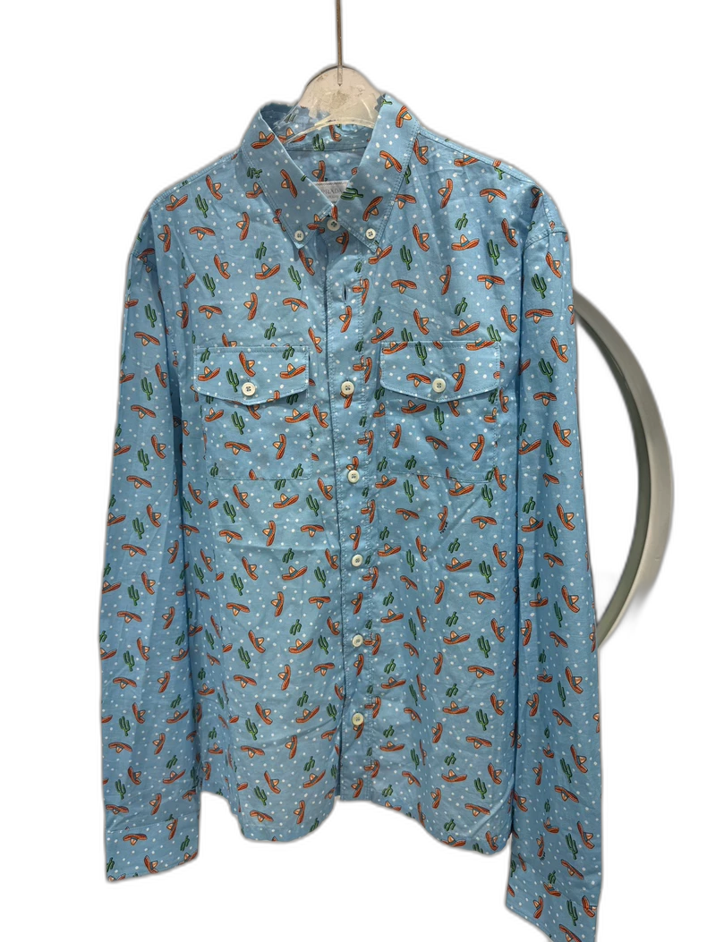 Prada Blue All-Over Print Button-Up Shirt