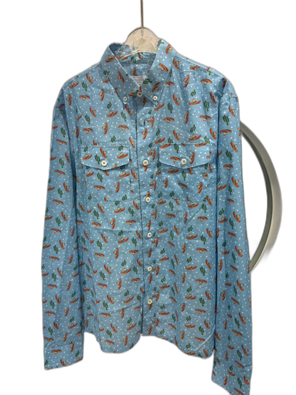 Prada Blue All-Over Print Button-Up Shirt
