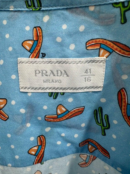 Prada Blue All-Over Print Button-Up Shirt