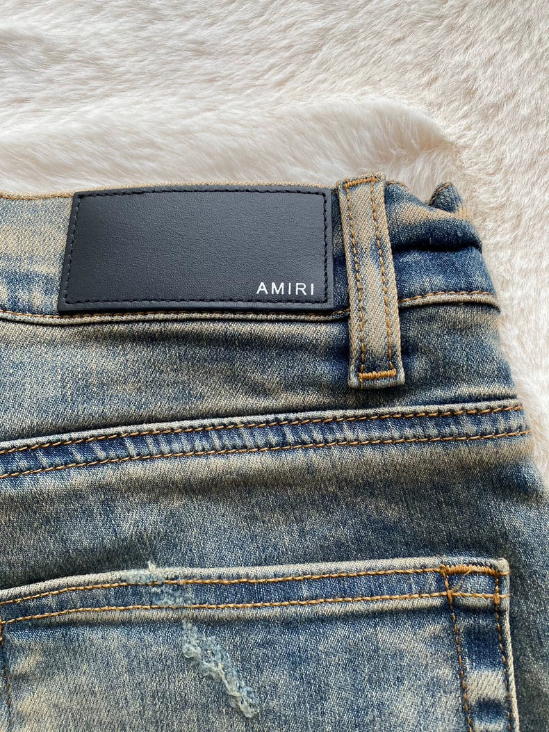 Amiri Distressed Denim Pants in Mud Color