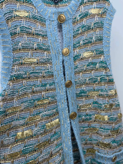 Chanel Peacock Vest with Gold Embroidery