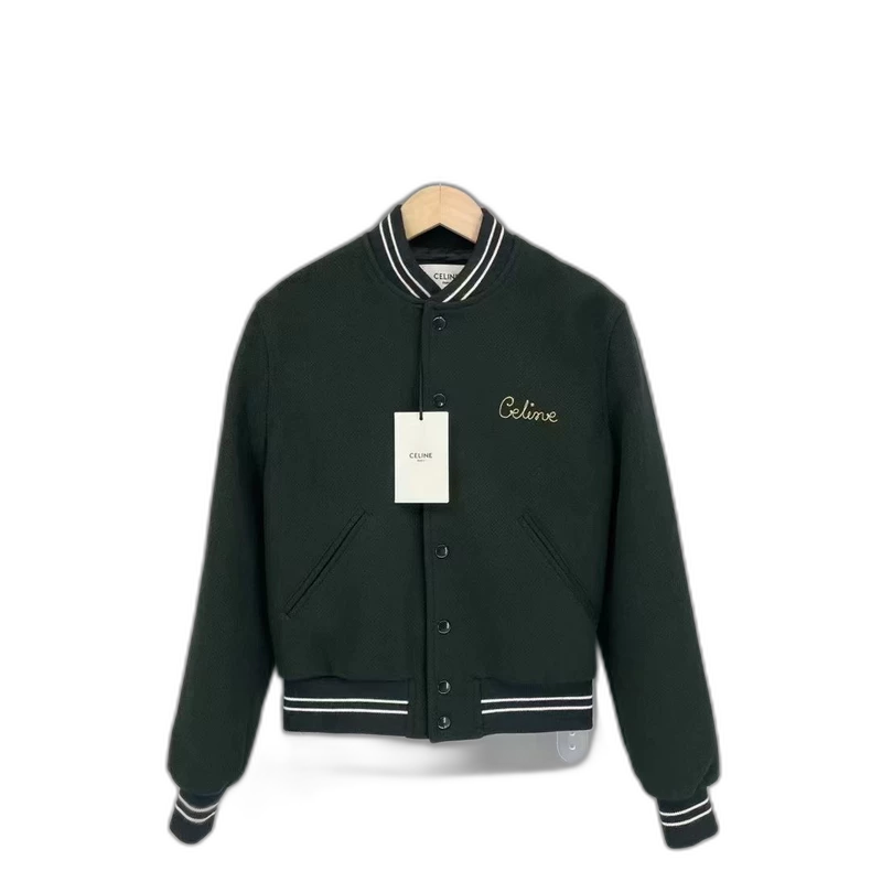 Celine Green Wool Baseball Jacket