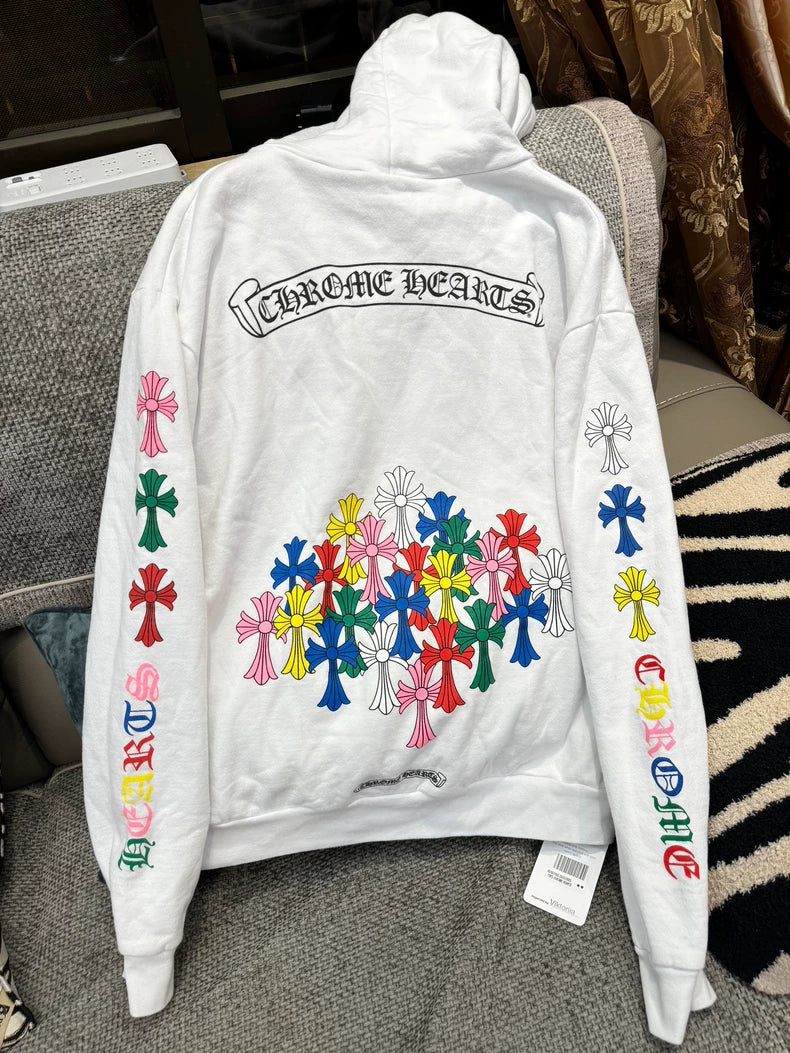 Chrome Hearts Colorful Cross Hoodie White