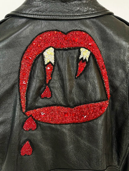Saint Laurent Black Leather Jacket with Embroidery