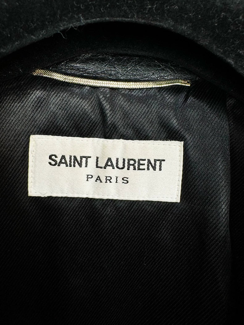 Saint Laurent Black Leather Jacket with Embroidery