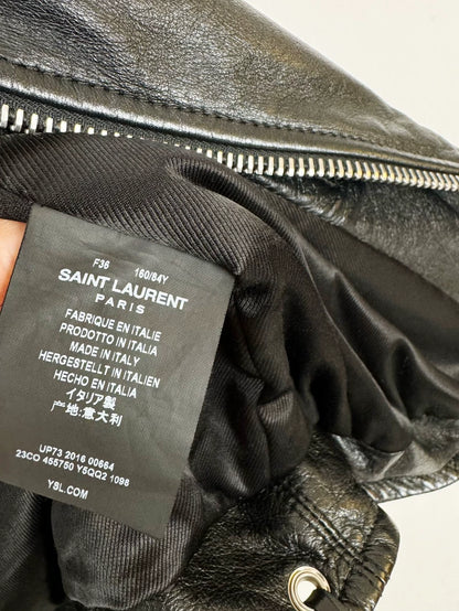 Saint Laurent Black Leather Jacket with Embroidery