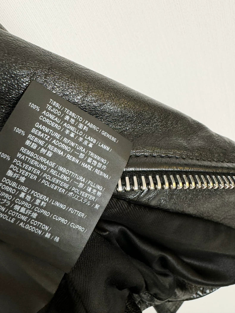 Saint Laurent Black Leather Jacket with Embroidery