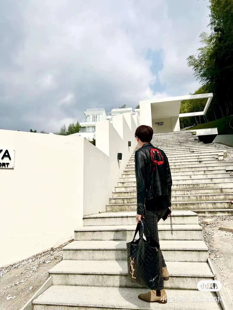 Saint Laurent Black Leather Jacket with Embroidery