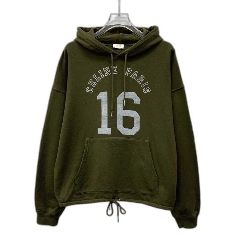 Celine Green Logo Hooded Sweatshirt