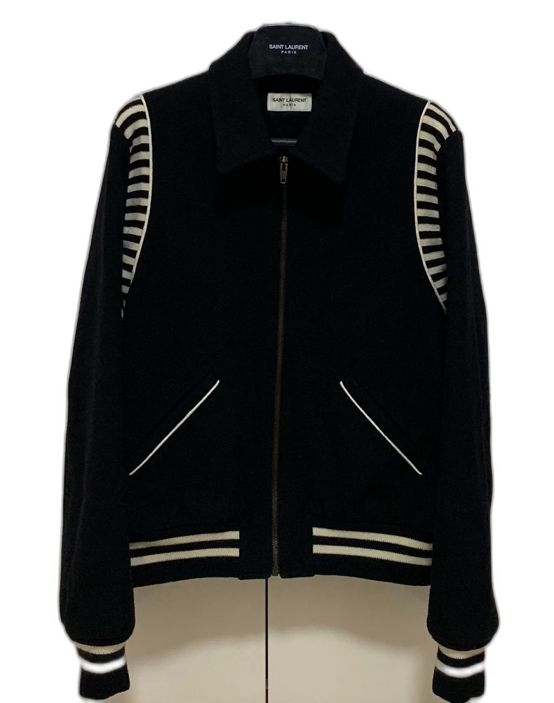 Saint Laurent Black Knit Stripe Baseball Jacket