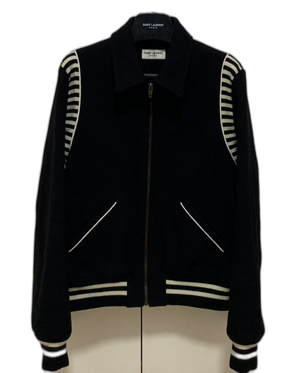 Saint Laurent Black Knit Stripe Baseball Jacket