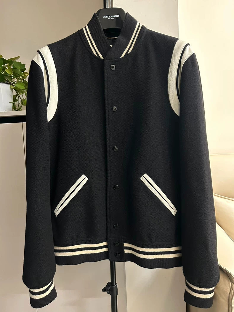 Classic Saint Laurent Black and White Varsity Jacket