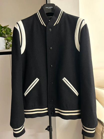 Classic Saint Laurent Black and White Varsity Jacket