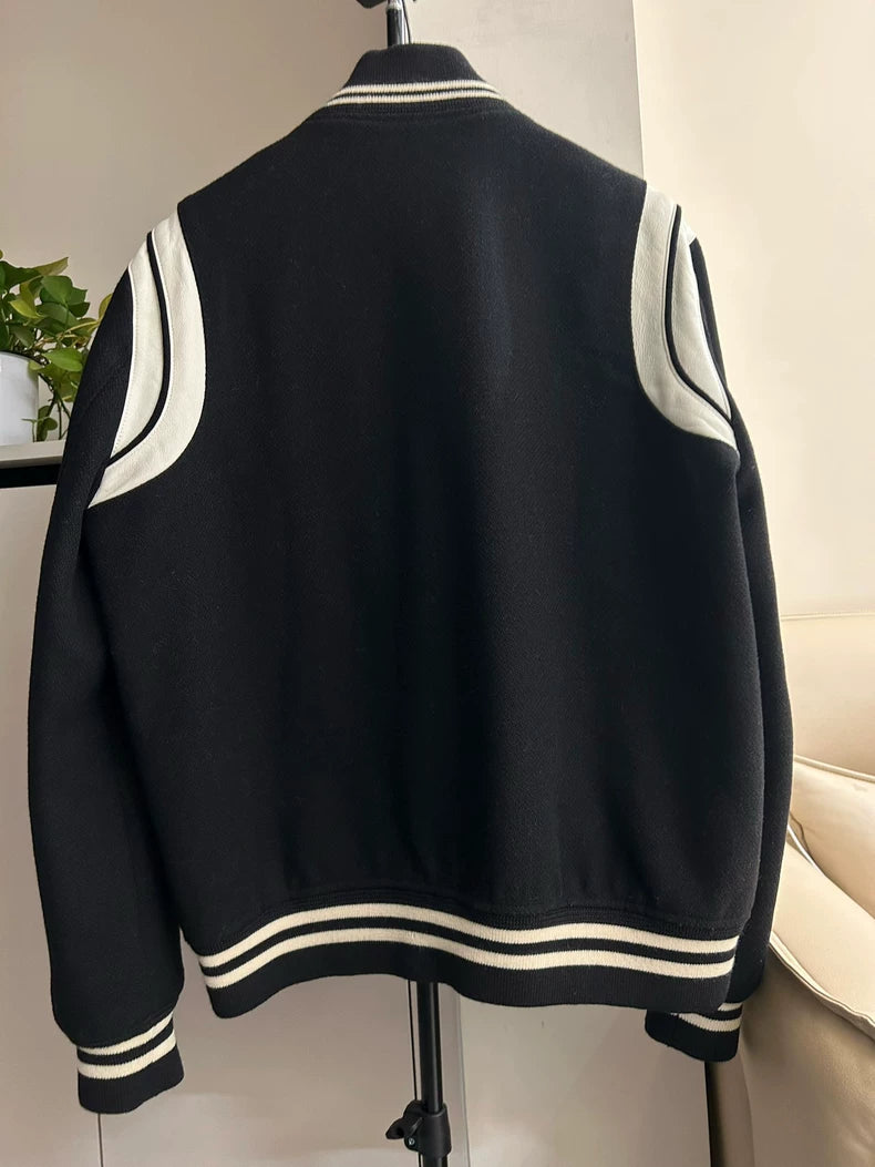 Classic Saint Laurent Black and White Varsity Jacket