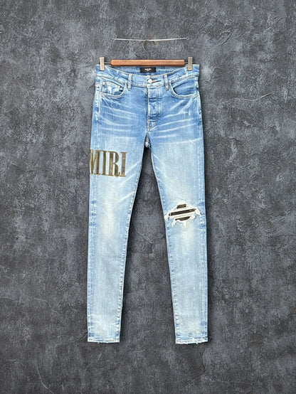 AMIRI Distressed Logo Embroidered Jeans