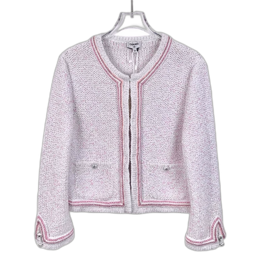 Chanel Pink Knit Cardigan With Pearls