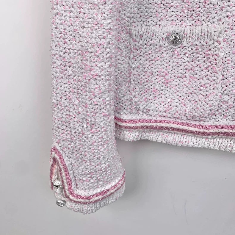 Chanel Pink Knit Cardigan With Pearls
