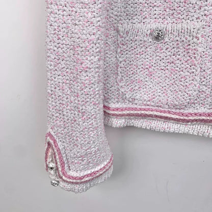 Chanel Pink Knit Cardigan With Pearls