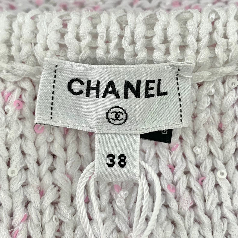 Chanel Pink Knit Cardigan With Pearls