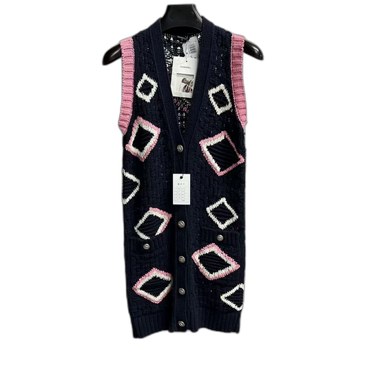 Chanel Long Knit Vest with Color Blocks