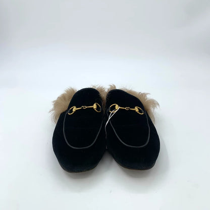 Gucci Black Fur Slip-On Loafers
