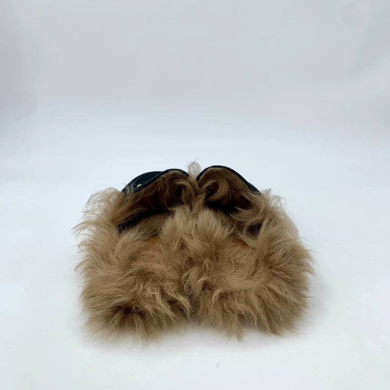 Gucci Black Fur Slip-On Loafers