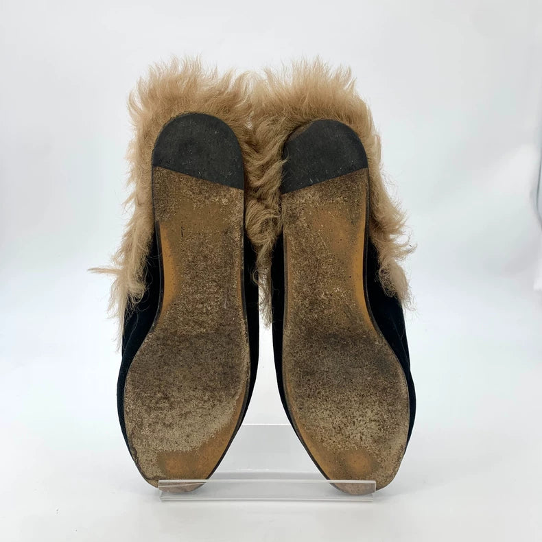 Gucci Black Fur Slip-On Loafers