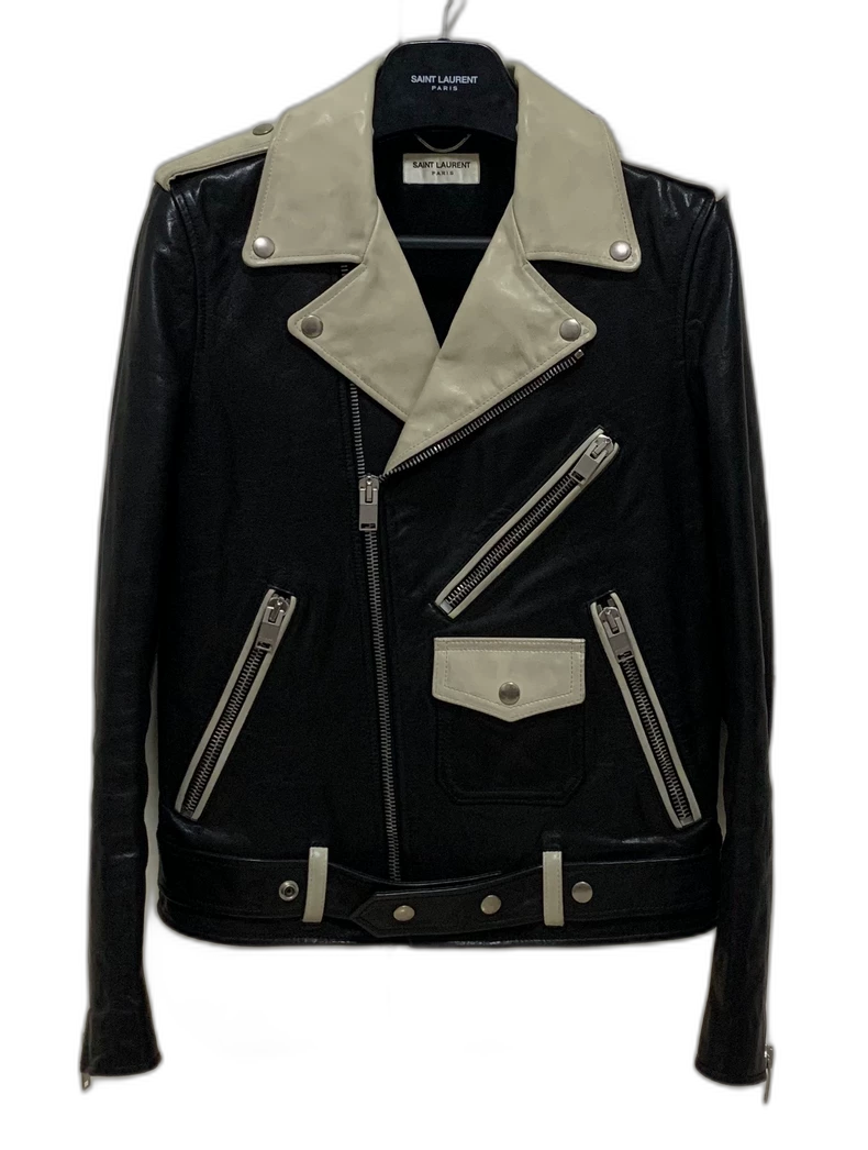 Saint Laurent Black and White Leather Jacket