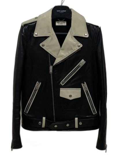 Saint Laurent Black and White Leather Jacket