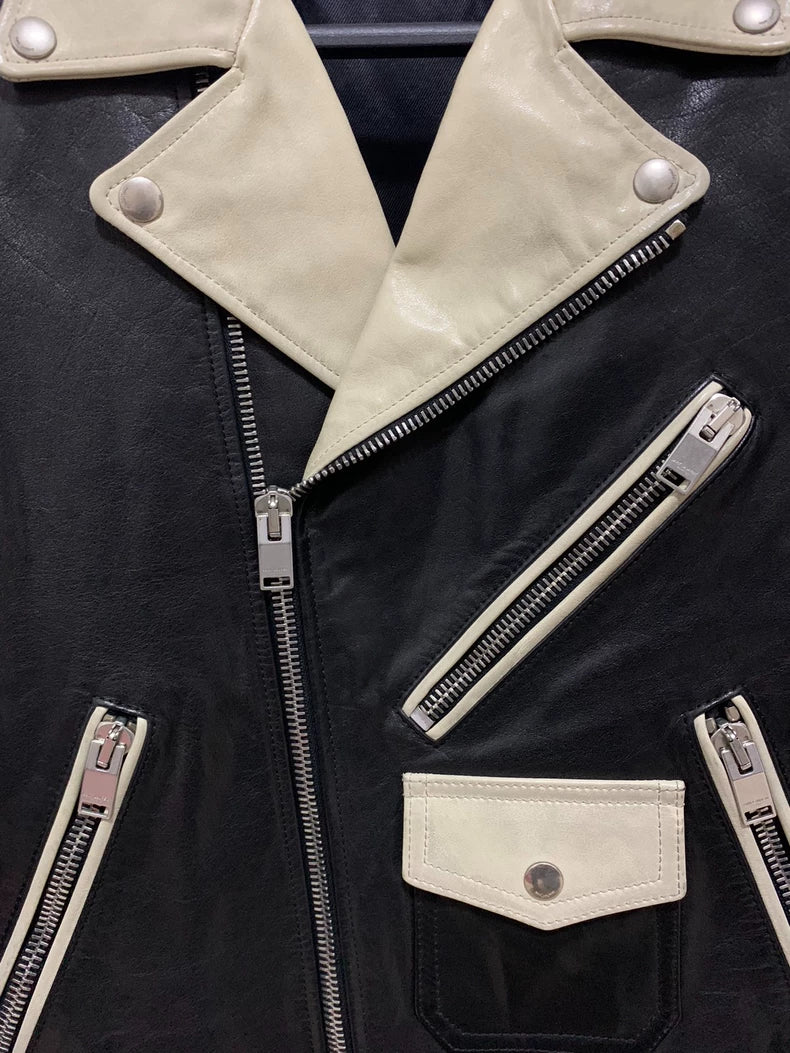 Saint Laurent Black and White Leather Jacket