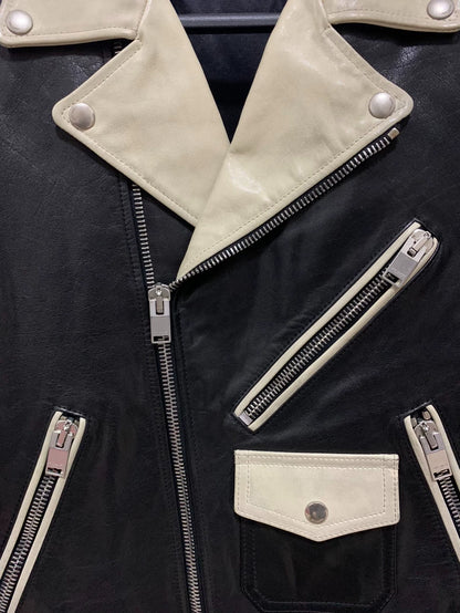 Saint Laurent Black and White Leather Jacket