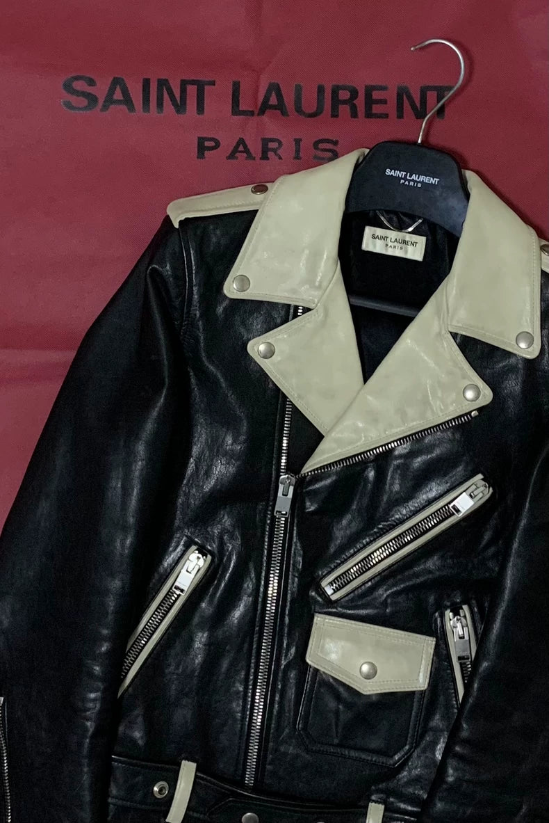 Saint Laurent Black and White Leather Jacket