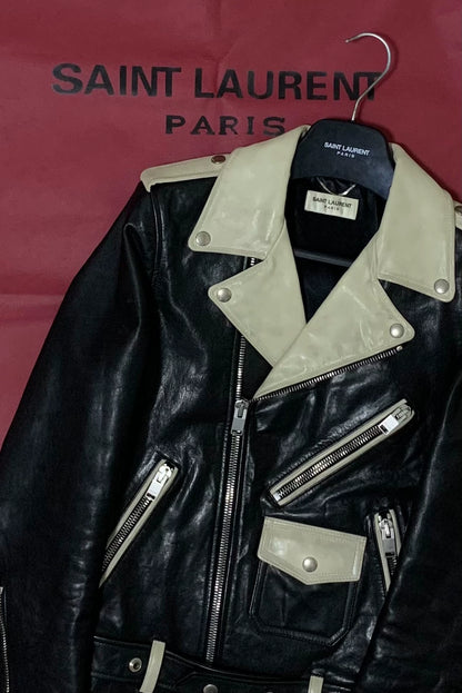 Saint Laurent Black and White Leather Jacket