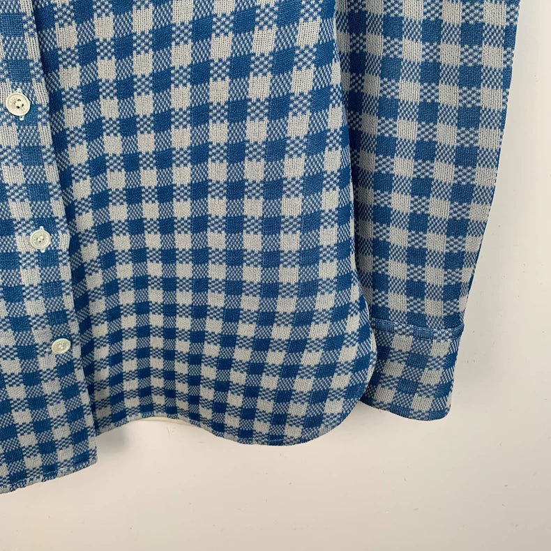 Celine Blue Check Silk Long Sleeve Shirt