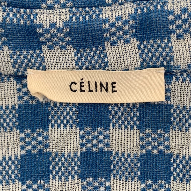Celine Blue Check Silk Long Sleeve Shirt