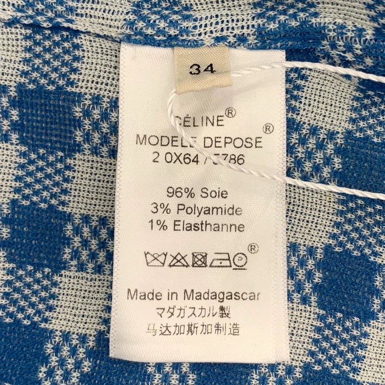 Celine Blue Check Silk Long Sleeve Shirt
