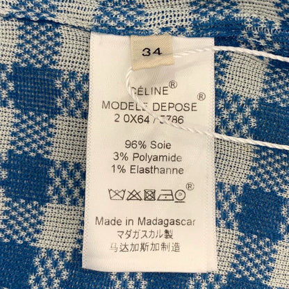 Celine Blue Check Silk Long Sleeve Shirt