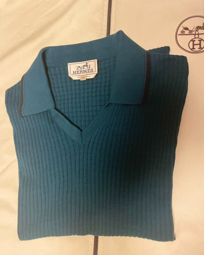 Hermes Knitted Polo Shirt in High-Quality Blue