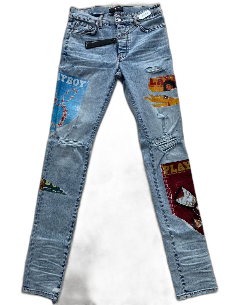 Amiri Playboy Collaboration Distressed Denim Pants