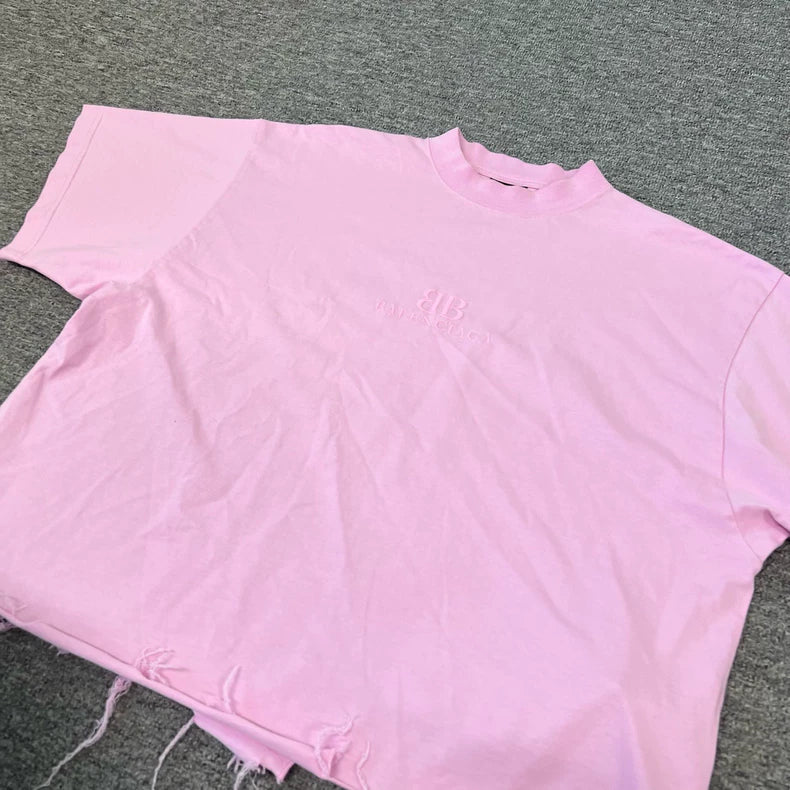 Pink Balenciaga Distressed Logo T-Shirt