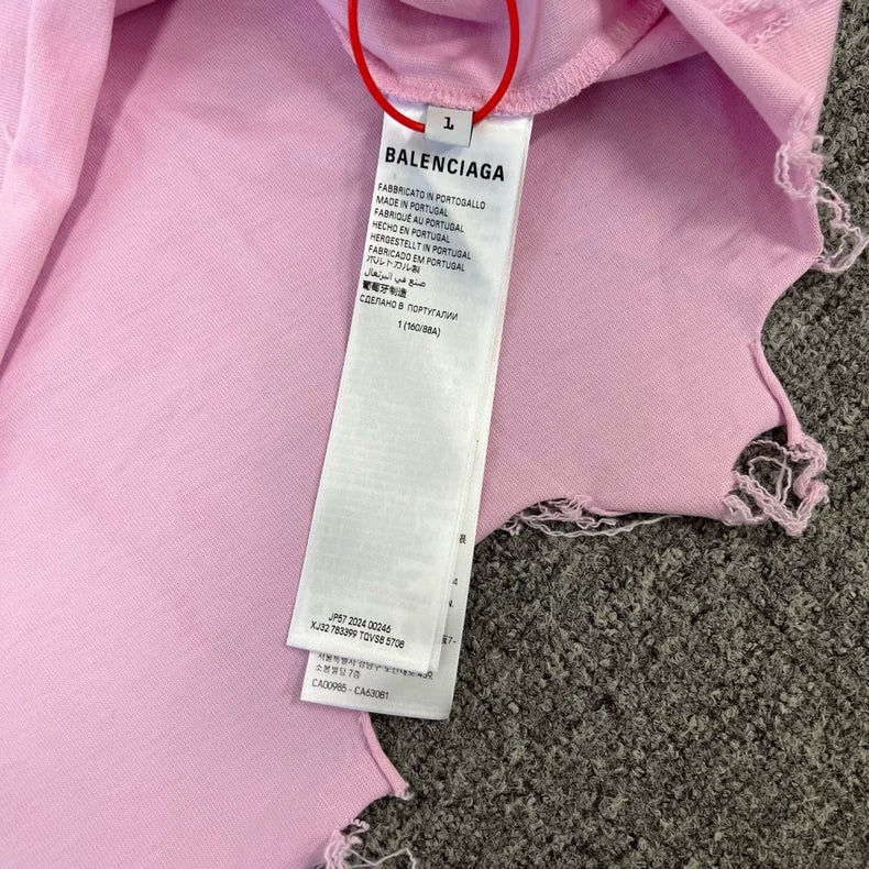 Pink Balenciaga Distressed Logo T-Shirt