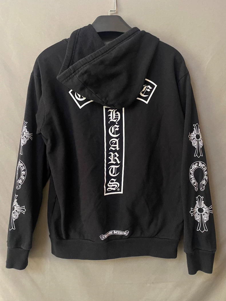 Chrome Hearts Black Zip Hoodie with White Prints-yf