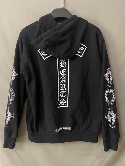 Chrome Hearts Black Zip Hoodie with White Prints-yf