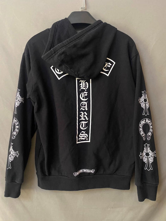 Chrome Hearts Black Zip Hoodie with White Prints-yf